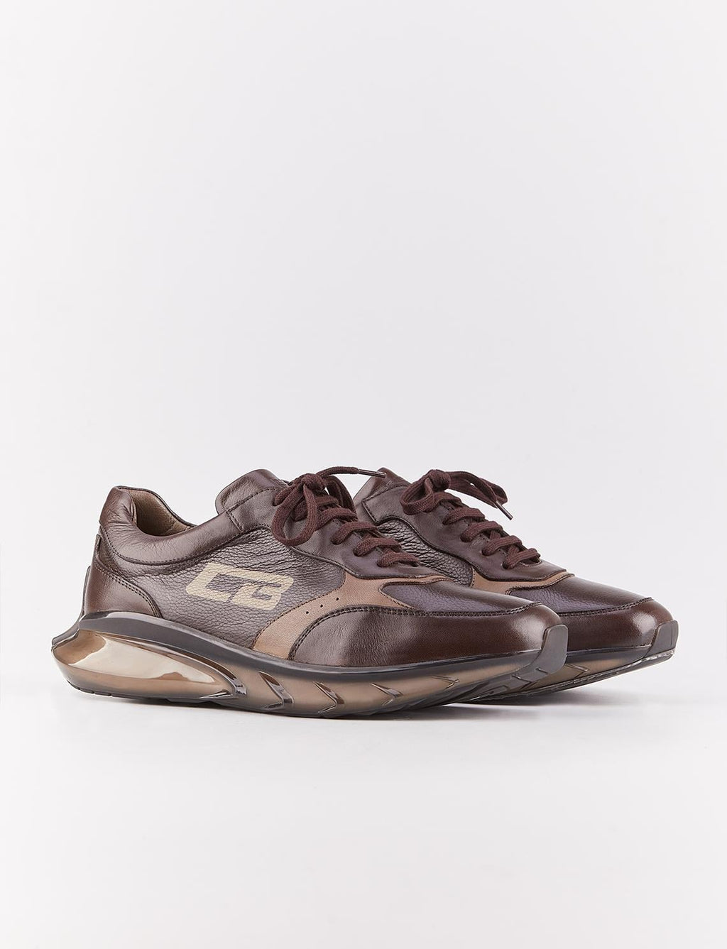Light Eva Sole Genuine Leather Brown Lace-up Men's Athletic Shoes