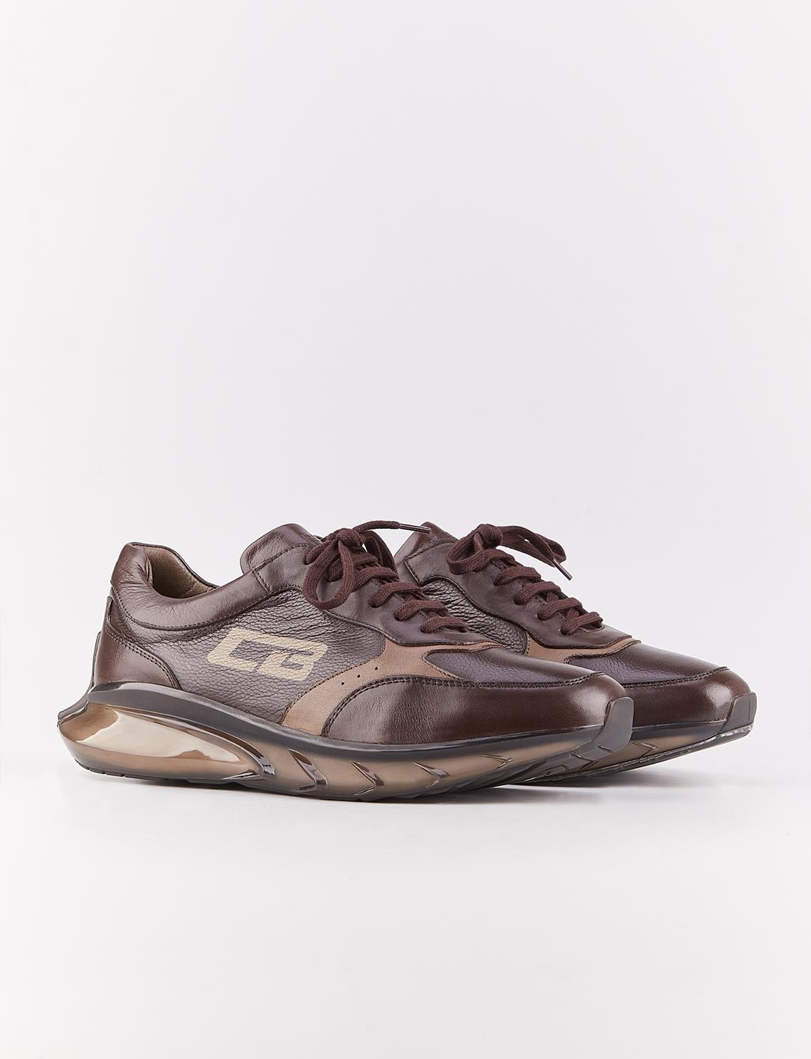 Light Eva Sole Genuine Leather Brown Lace-up Men's Athletic Shoes