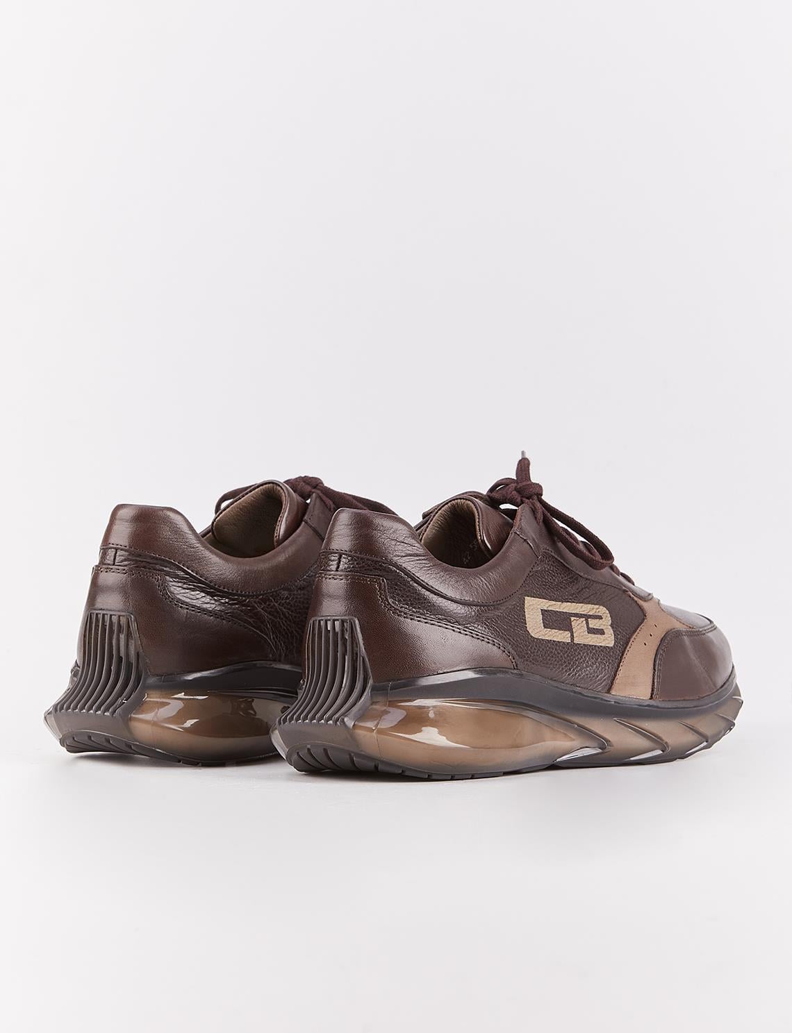 Light Eva Sole Genuine Leather Brown Lace-up Men's Athletic Shoes