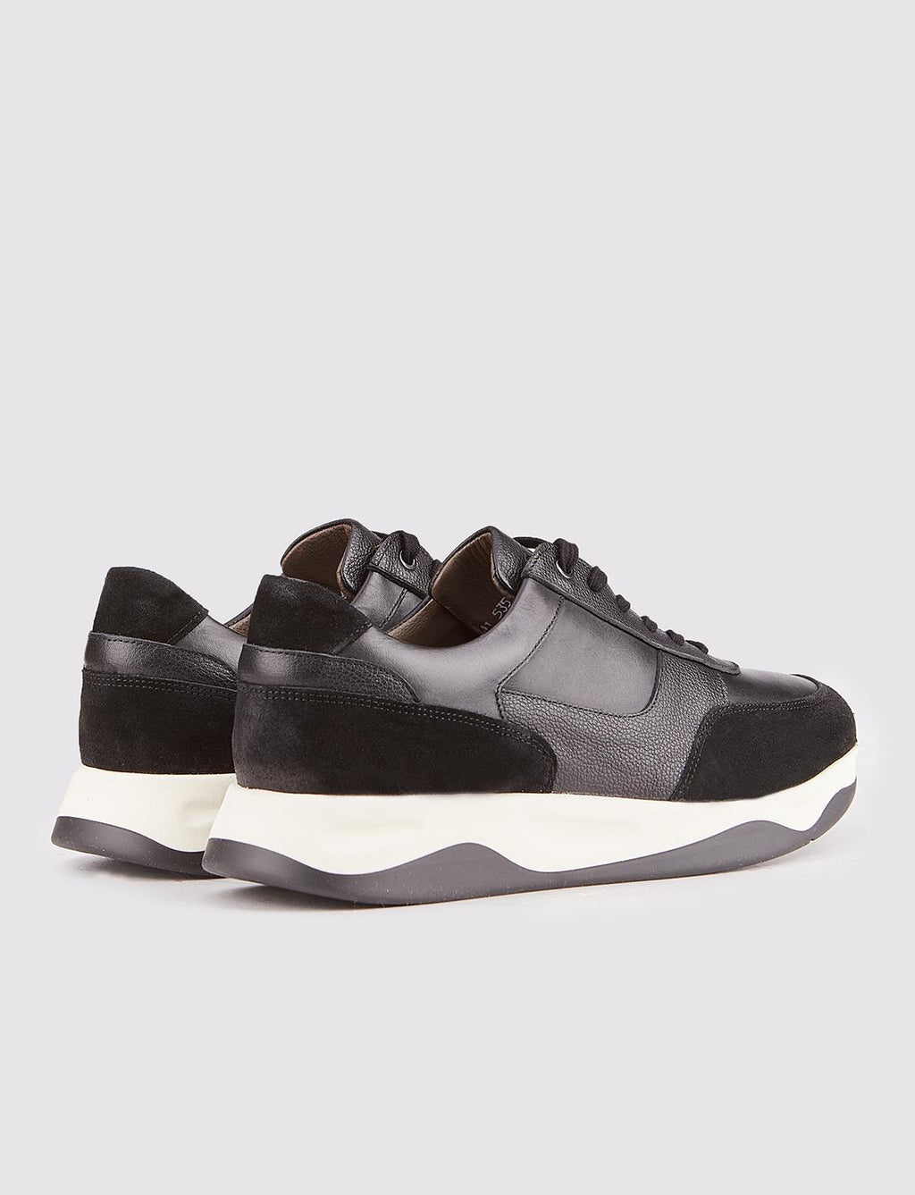 Men's Black Lace-up Athletic Shoes with Light Rubber Sole and Genuine Leather