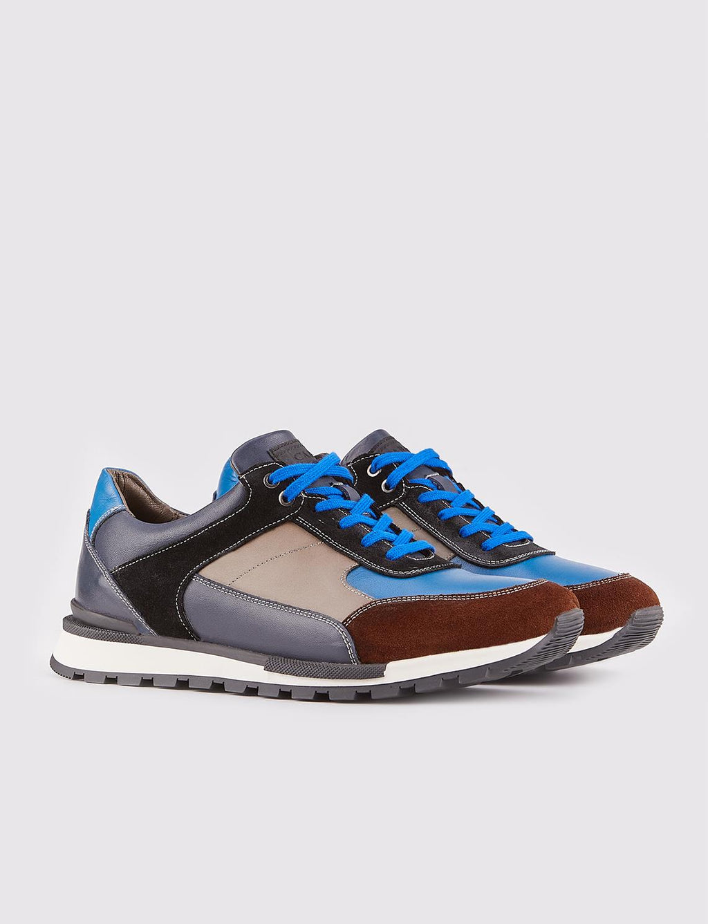 Lightweight Thermo Sole Genuine Leather Navy Blue Lace-up Men's Athletic Shoes