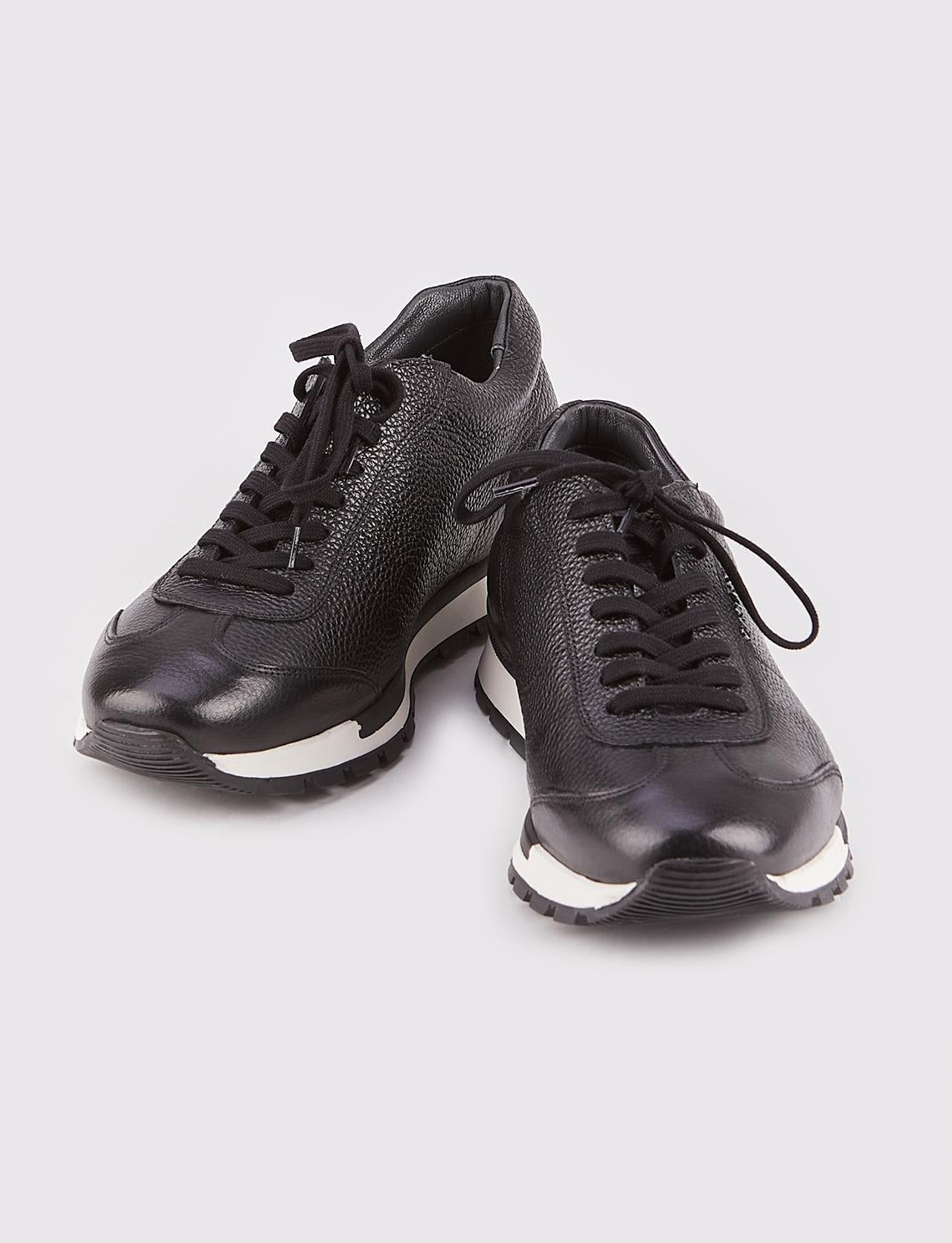 Light Thermo Sole Genuine Leather Black Lace-up Men's Athletic Shoes