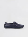 Navy Blue Genuine Leather Men's Loafers with Blue Band