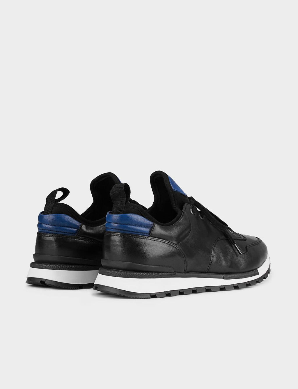 Blue Ankle Detail Genuine Leather Black Lace-up Men's Athletic Shoes