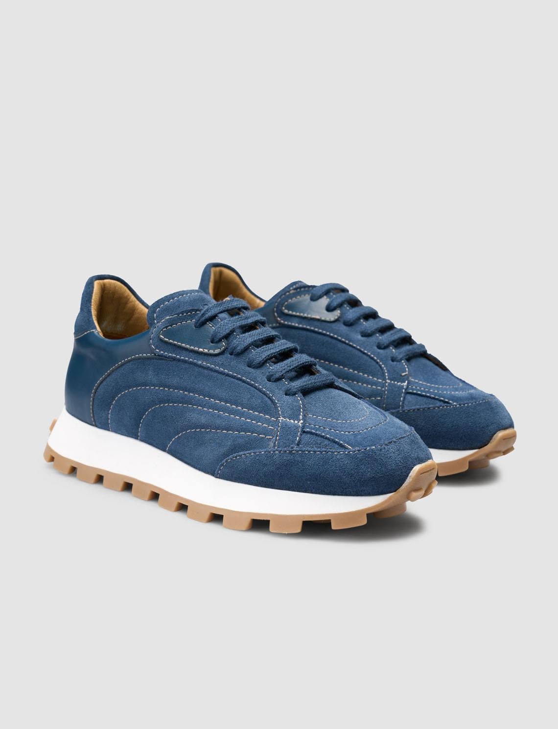 100% Genuine Leather Blue Women's Sneaker