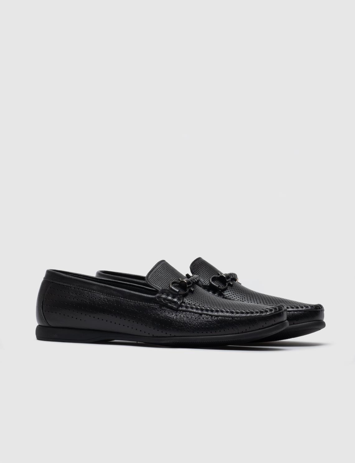 Leather Lining, Rubber Sole, Genuine Leather Black Men's Loafer