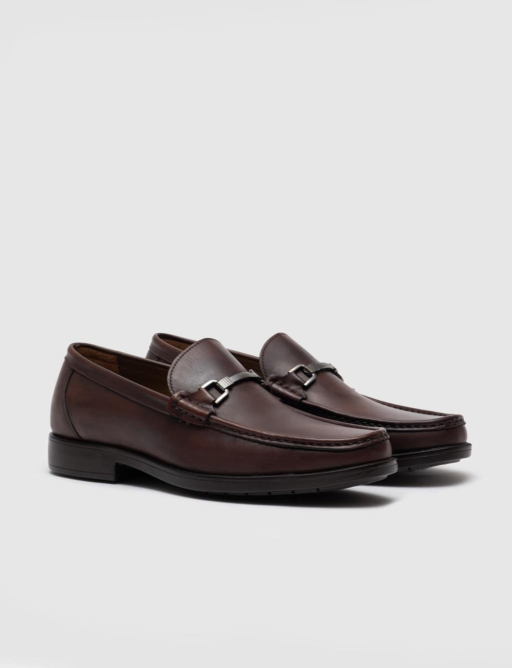 Men's Brown Casual Shoes with Metal Buckle Detail and Genuine Leather
