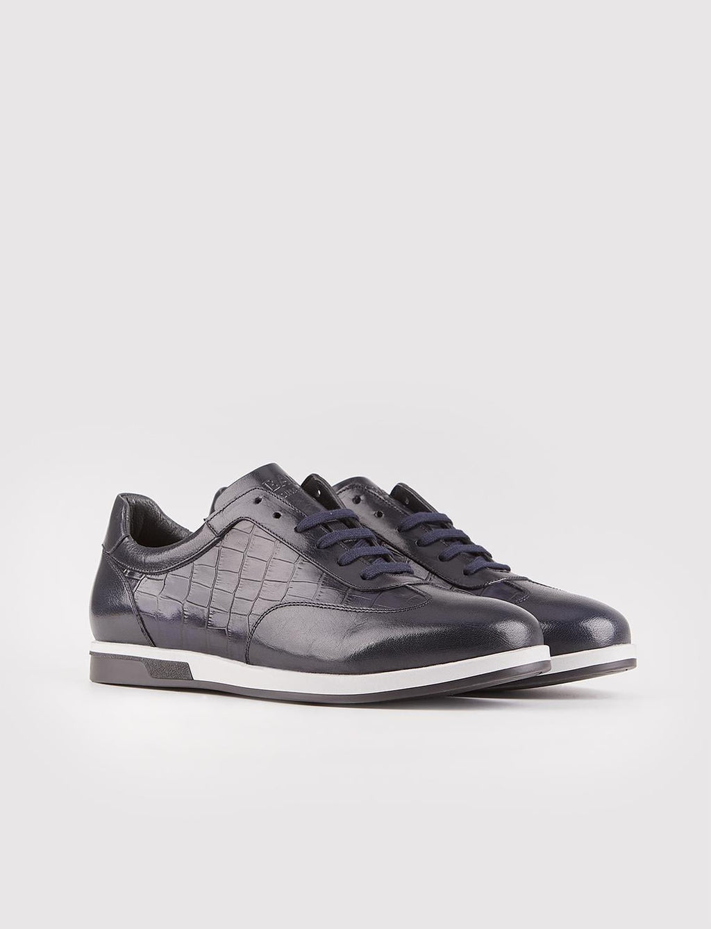 Seasonal Genuine Leather Navy Blue Lace-up Men's Casual Shoes