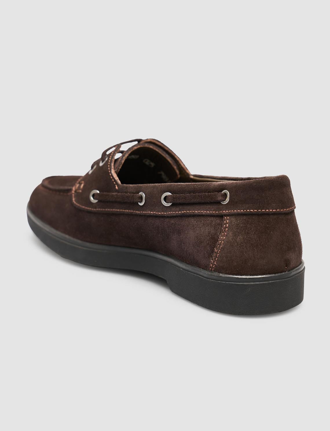 Monamae 100% Genuine Leather Brown Suede Women's Loafer with Lace Detail