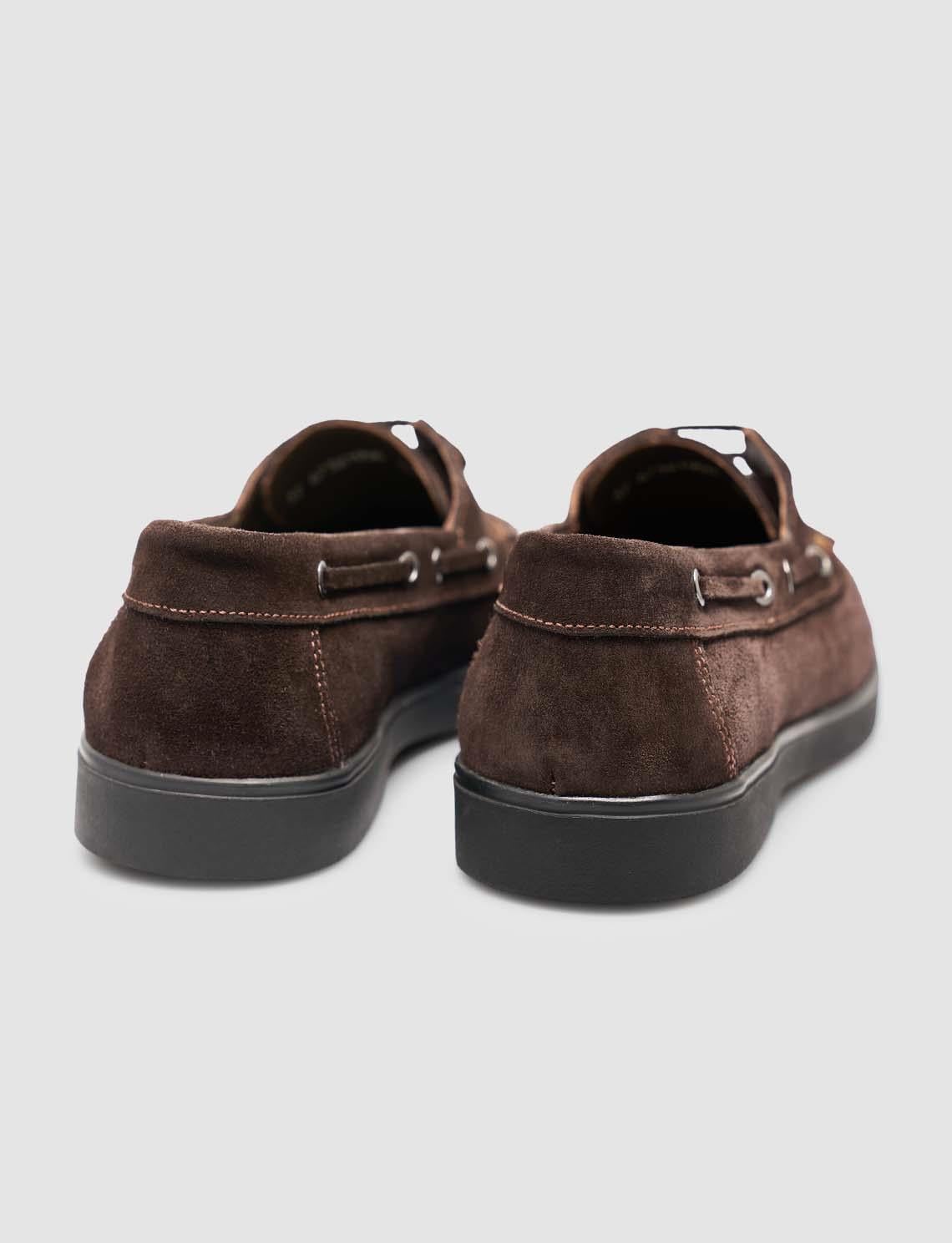 Monamae 100% Genuine Leather Brown Suede Women's Loafer with Lace Detail