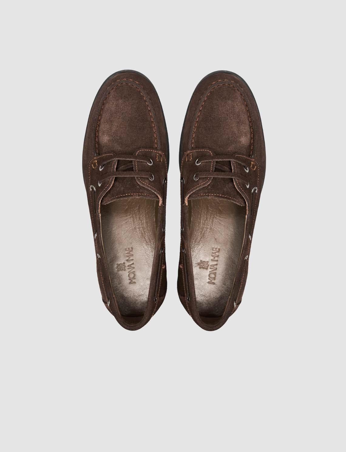 Monamae 100% Genuine Leather Brown Suede Women's Loafer with Lace Detail