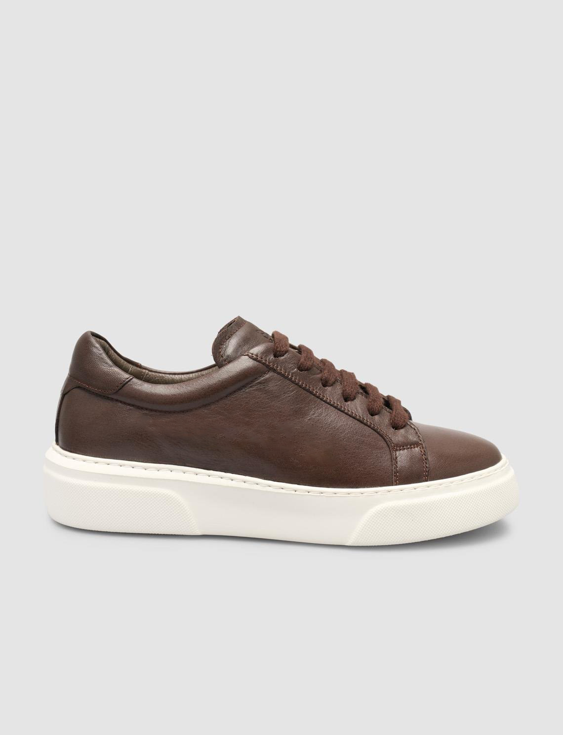 100% Genuine Leather Brown Women's Sneaker