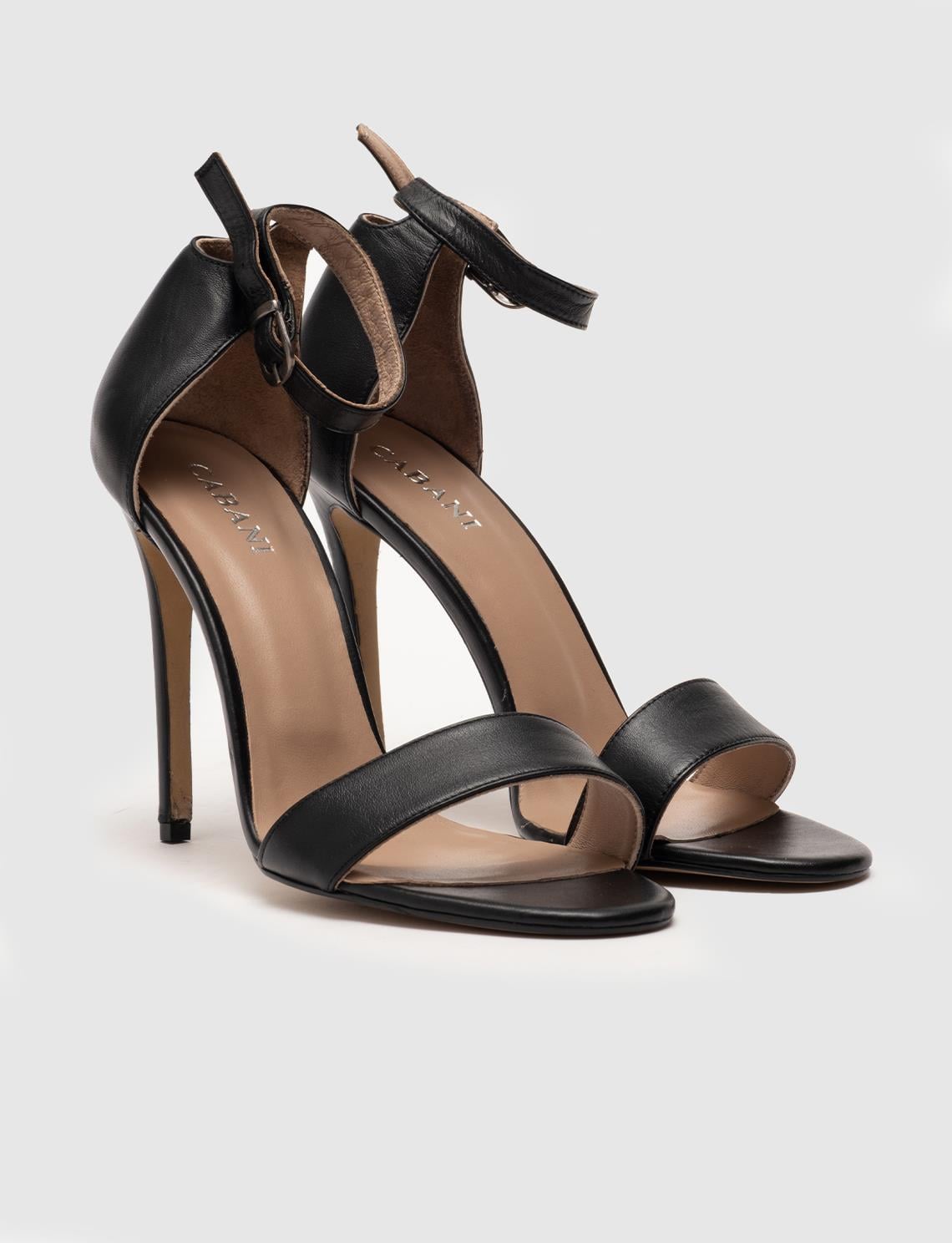 Neolit Sole Buckle Detail Genuine Leather Black Women's High Heel Shoes