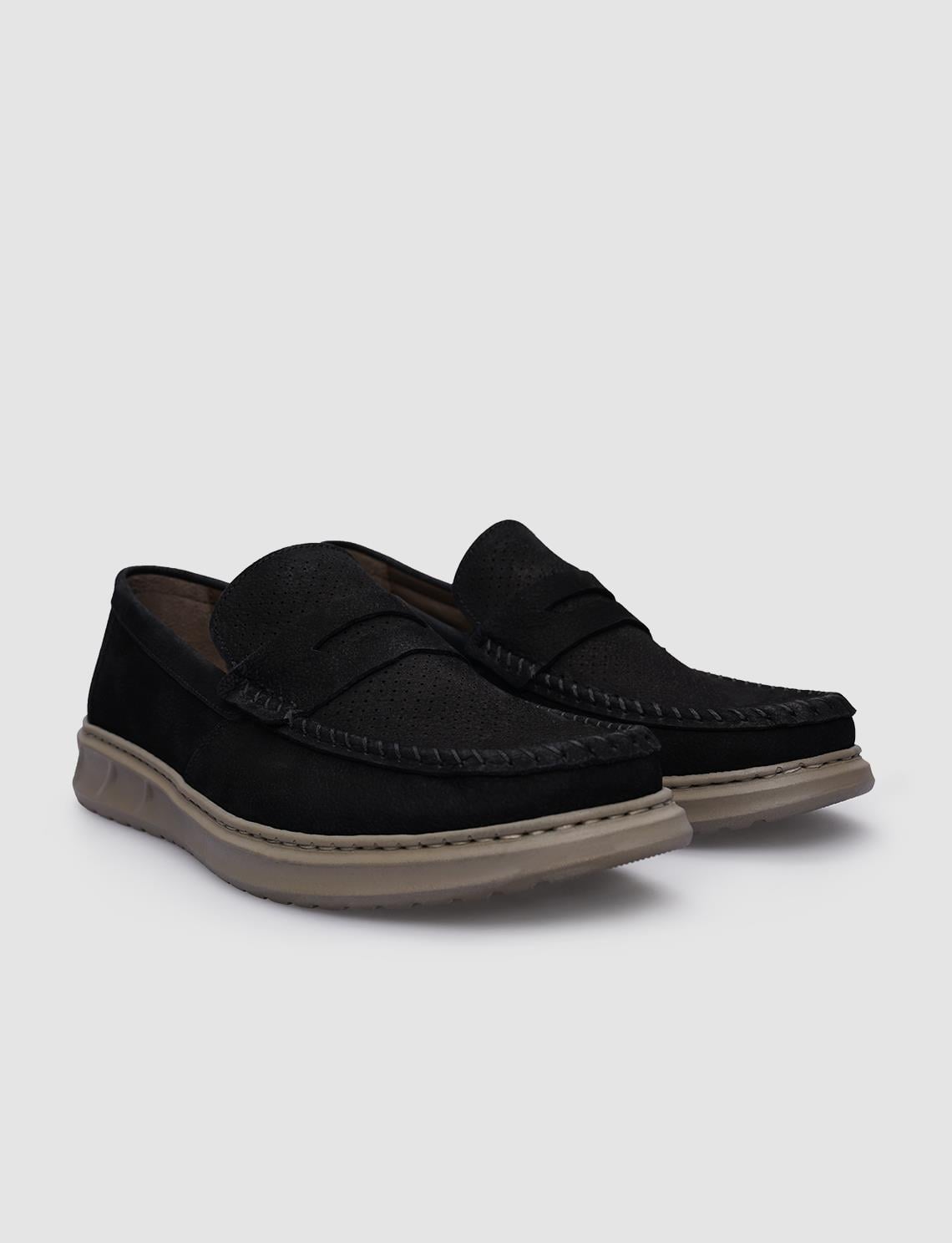 100% Genuine Leather Black Nubuck Men's Casual Shoes