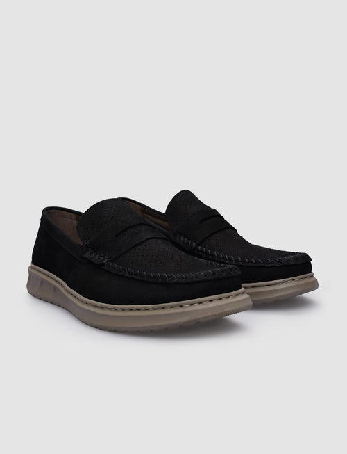 100% Genuine Leather Black Nubuck Men's Casual Shoes