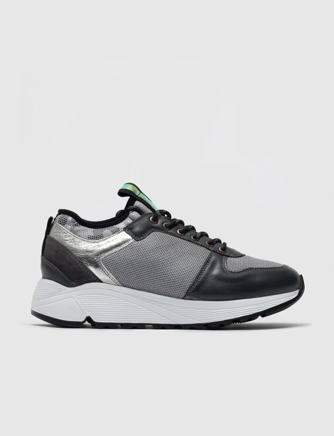 Custom Designed Genuine Leather Grey Lace-Up Women's Athletic Shoes