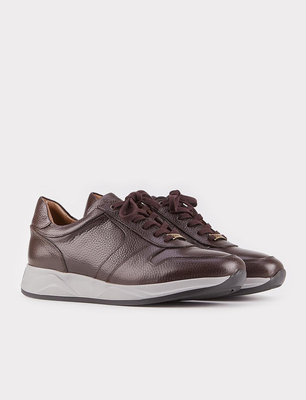 Custom Designed Genuine Leather Brown Lace-up Men's Athletic Shoes