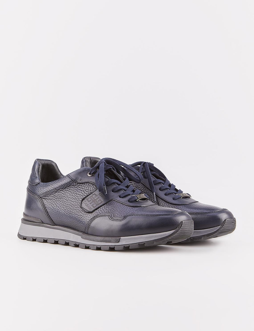Custom Designed Genuine Leather Navy Blue Lace-up Men's Athletic Shoes