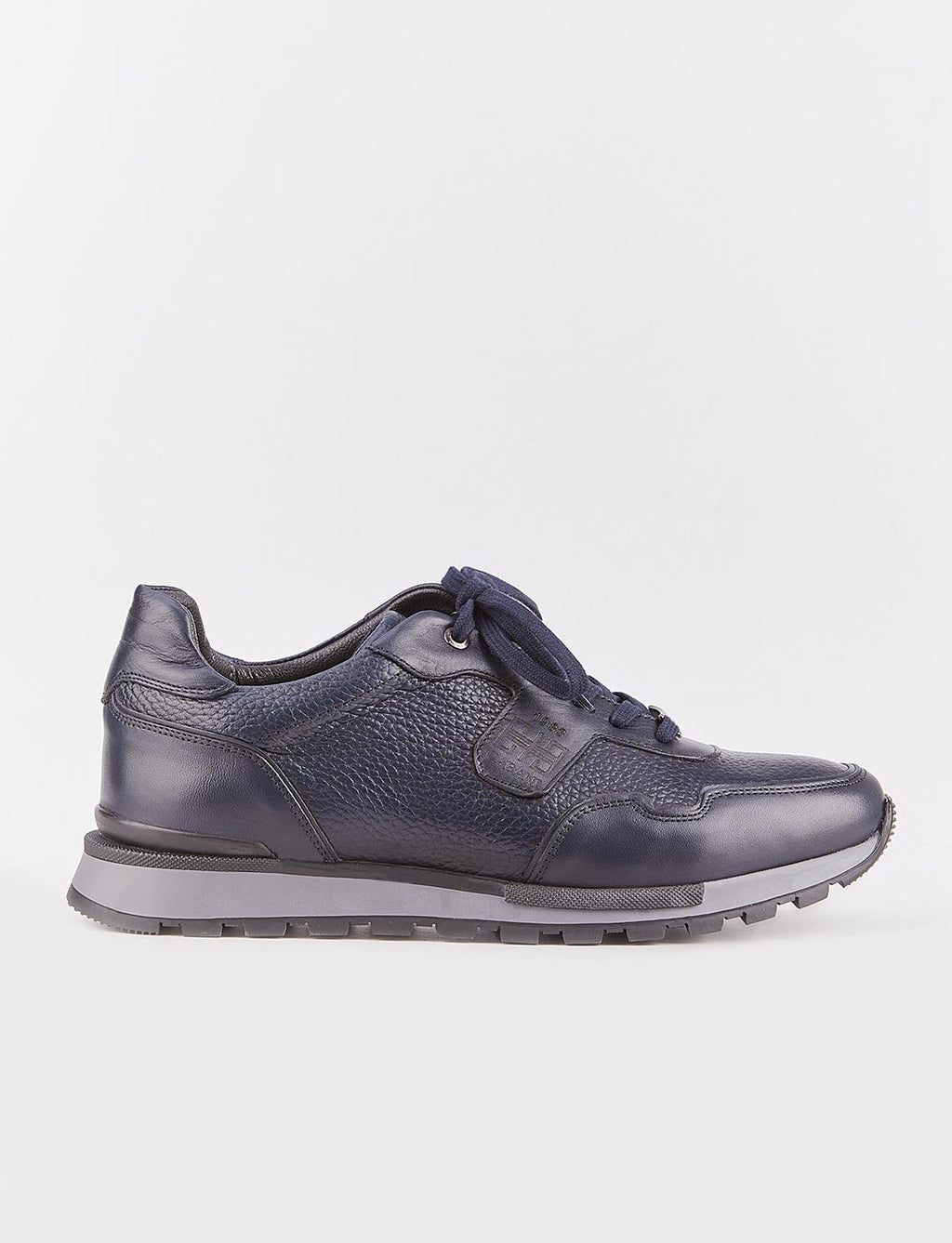 Custom Designed Genuine Leather Navy Blue Lace-up Men's Athletic Shoes