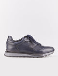 Custom Designed Genuine Leather Navy Blue Lace-up Men's Athletic Shoes