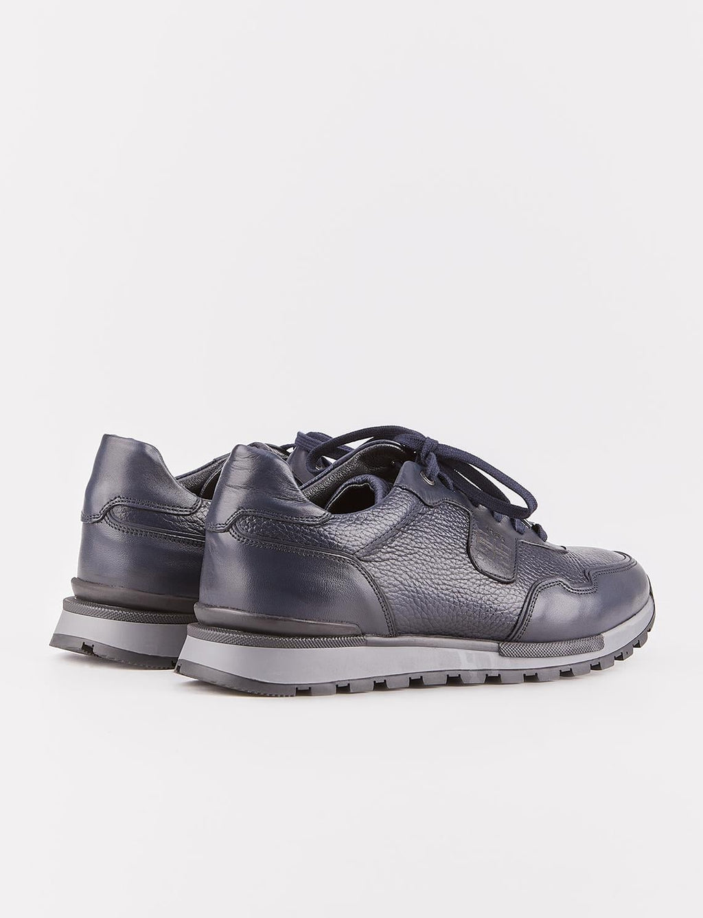 Custom Designed Genuine Leather Navy Blue Lace-up Men's Athletic Shoes