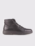 Polyurethane Sole Genuine Leather Black Zippered Men's Casual Boots