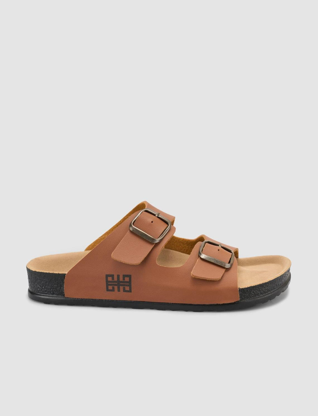 Women's Tan Slippers with Buckle Detail