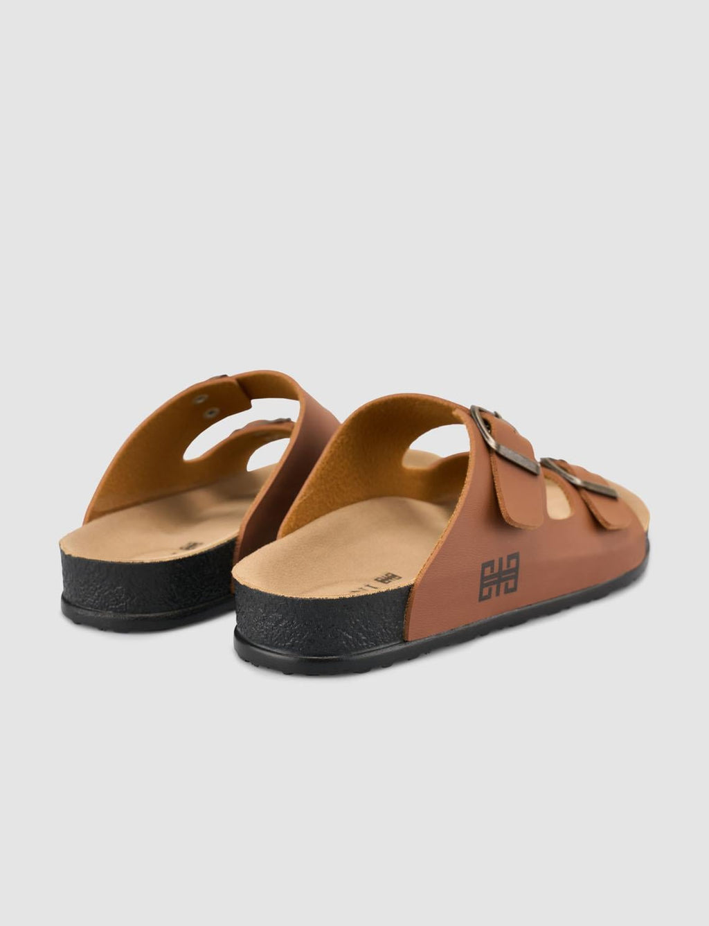 Women's Tan Slippers with Buckle Detail