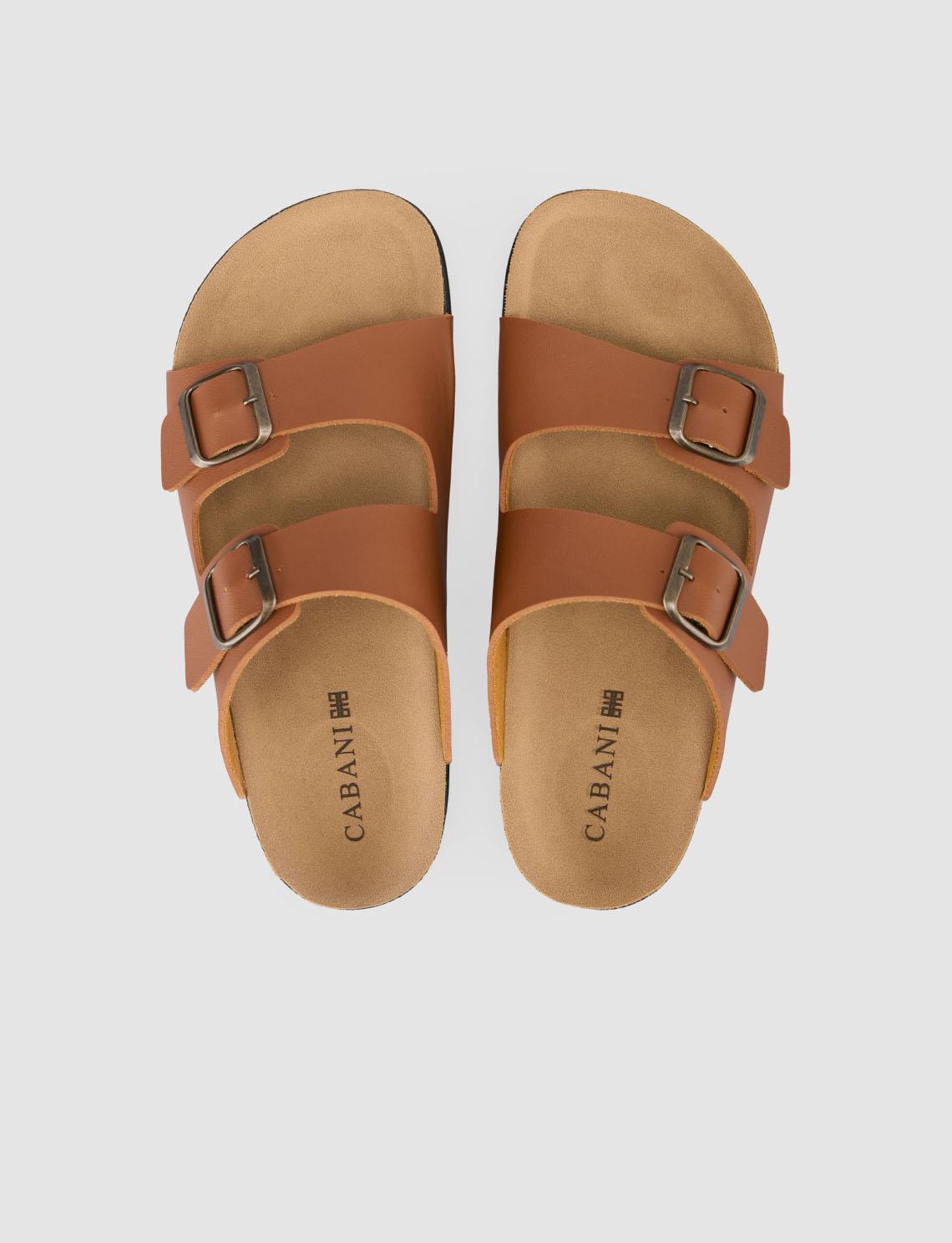 Women's Tan Slippers with Buckle Detail