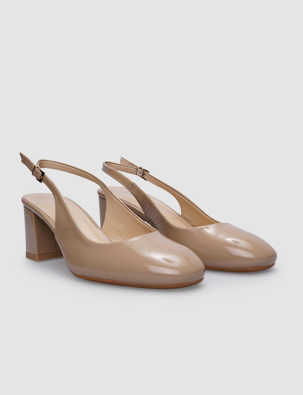 100% Genuine Leather Beige Patent Leather Women's High Heels