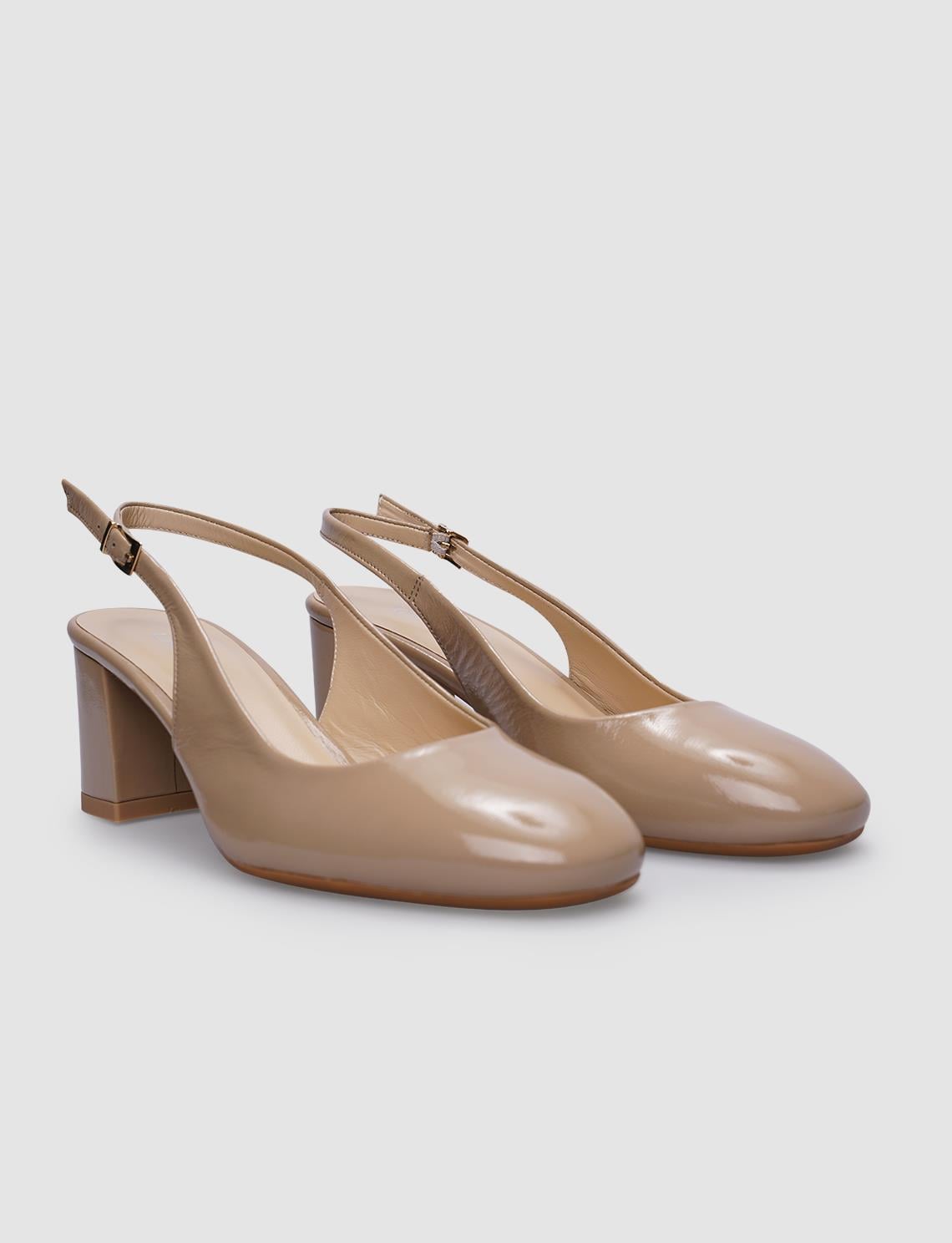 100% Genuine Leather Beige Patent Leather Women's High Heels