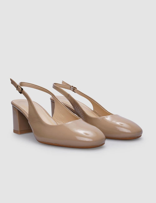 100% Genuine Leather Beige Patent Leather Women's High Heels