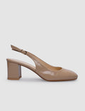 100% Genuine Leather Beige Patent Leather Women's High Heels