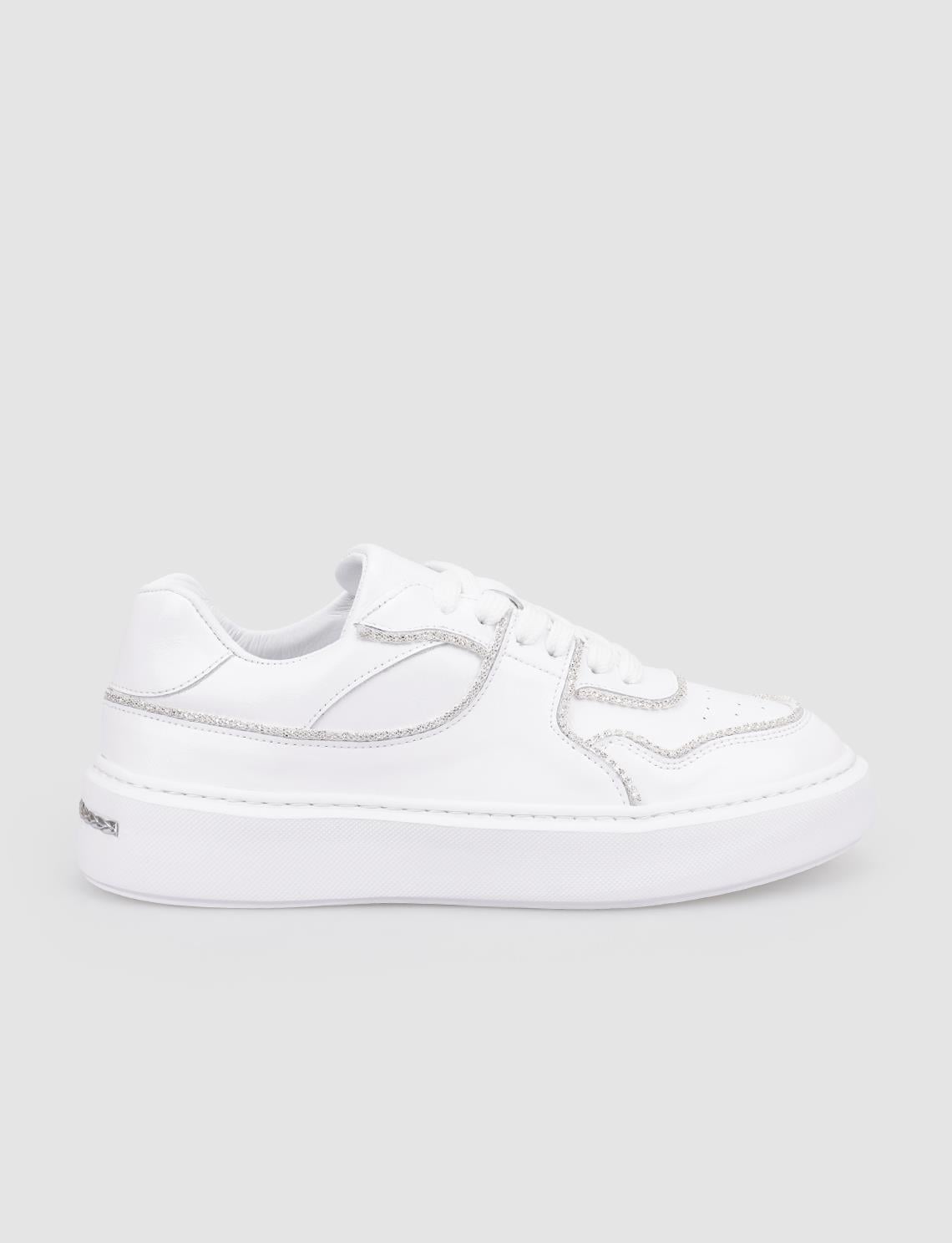 100% Genuine Leather White Patent Leather Lace-up Women's Athletic Shoes