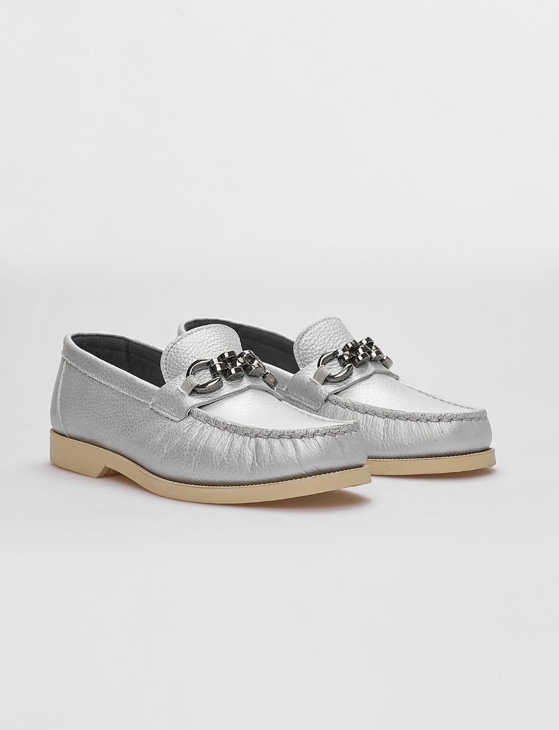 Genuine Leather Grey Buckle Women's Casual Shoes