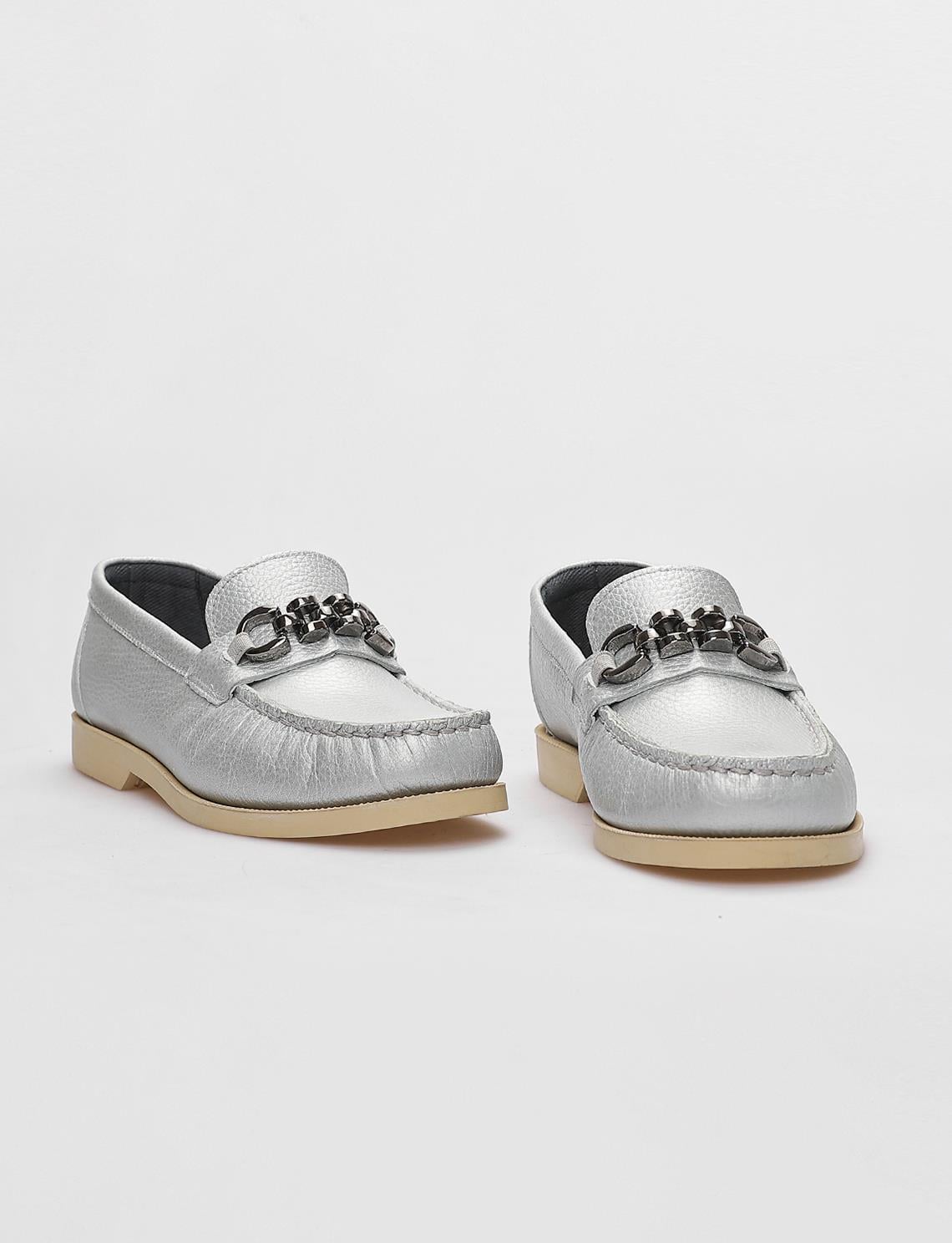 Genuine Leather Grey Buckle Women's Casual Shoes