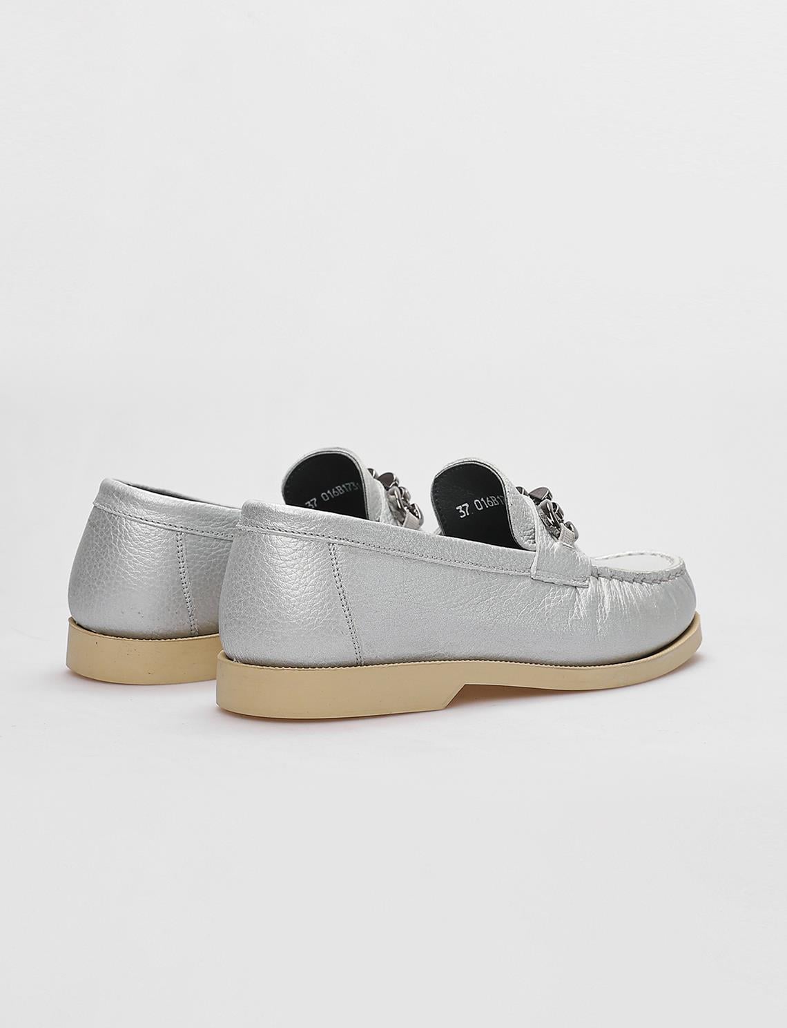 Genuine Leather Grey Buckle Women's Casual Shoes