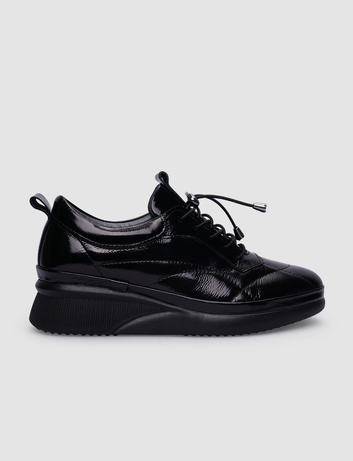 100% Genuine Leather Black Lace-up Women's Casual Shoes