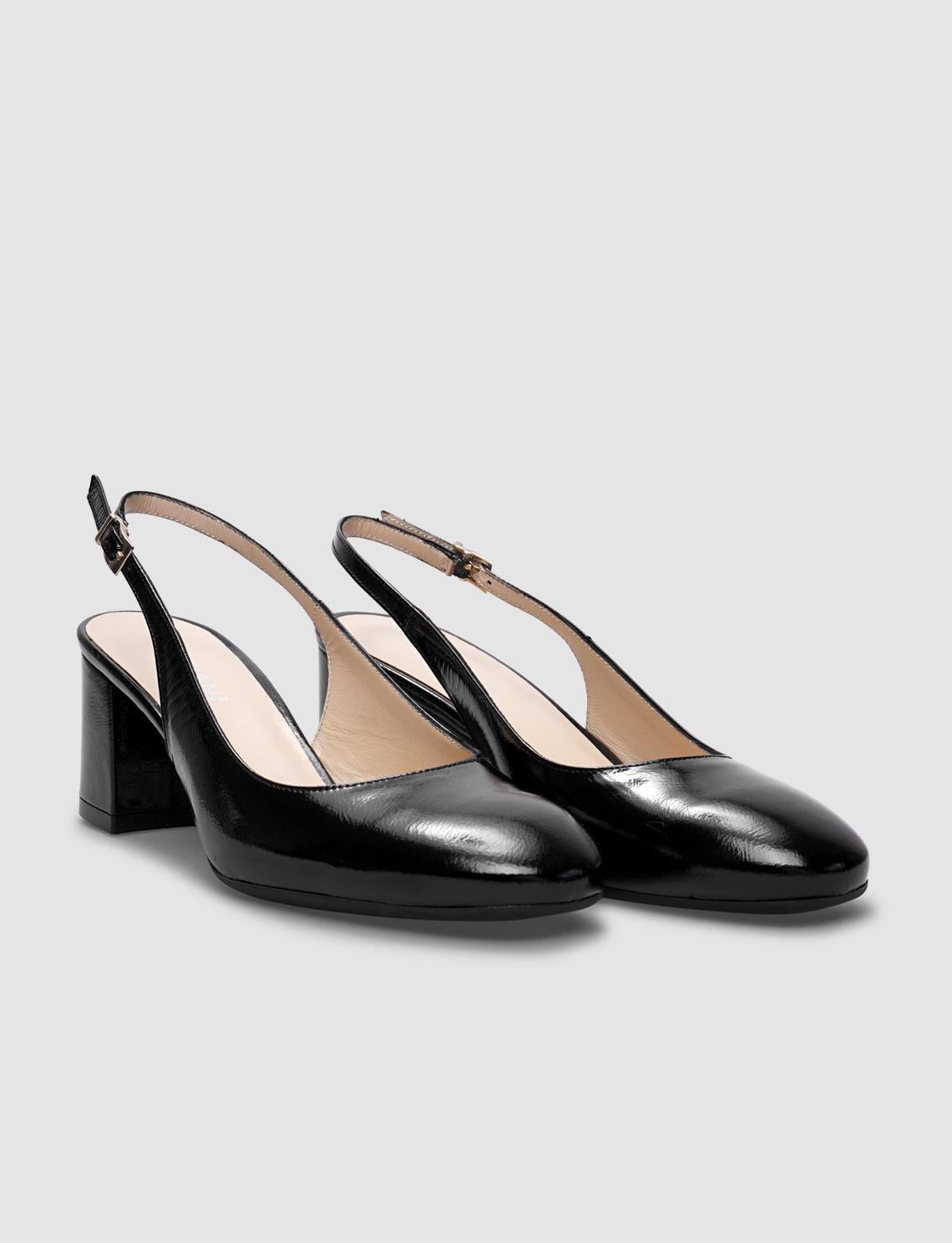Genuine Leather Black Patent Leather Open Back Women's High Heels
