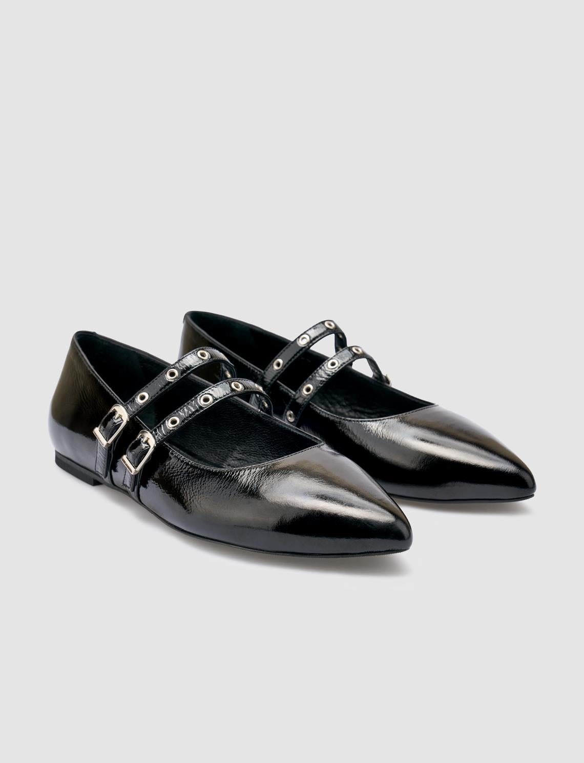 100% Genuine Leather Black Patent Leather Women's Ballet Flats