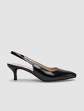 Genuine Leather Black Patent Leather Women's High Heels with Elastic Back