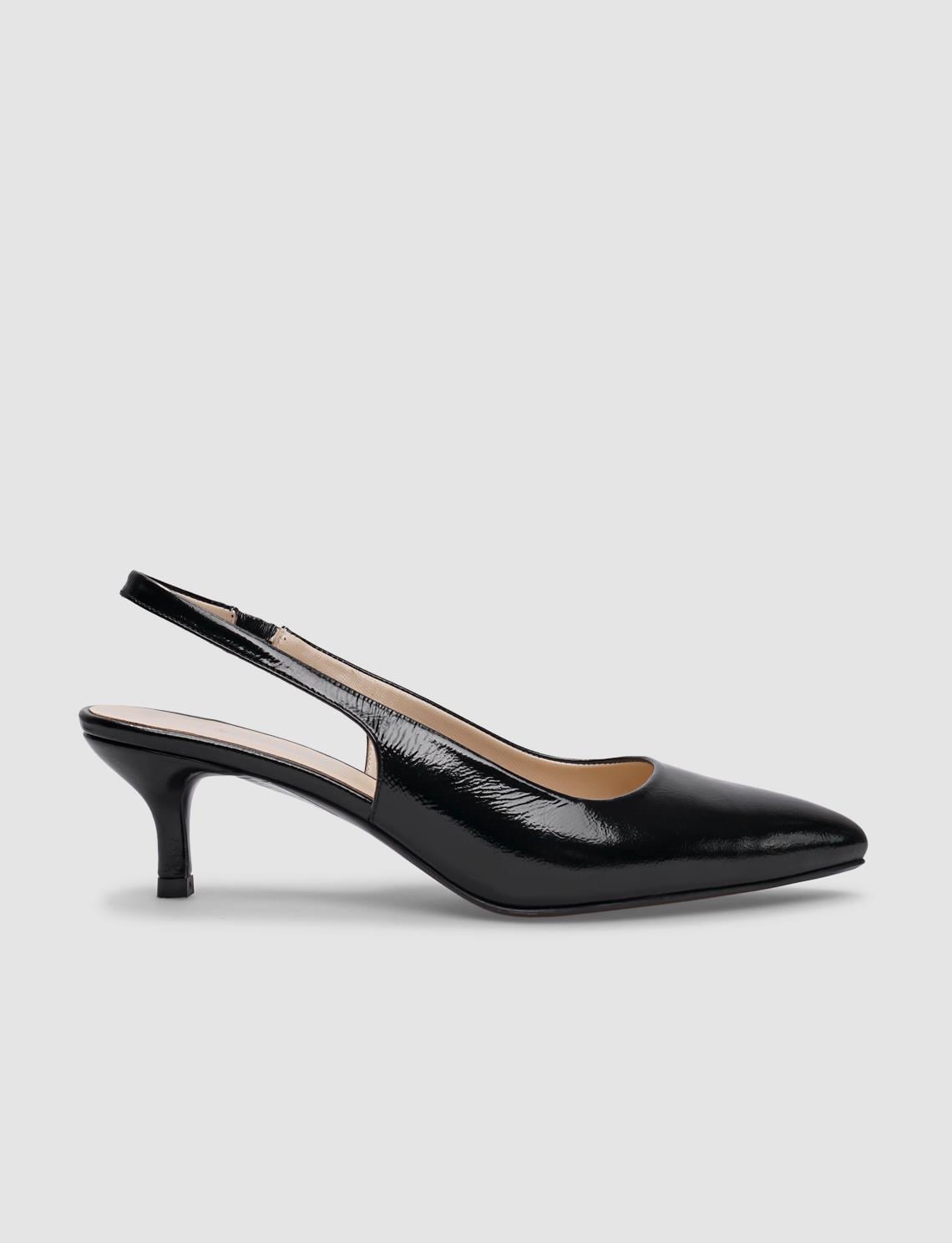 Genuine Leather Black Patent Leather Women's High Heels with Elastic Back