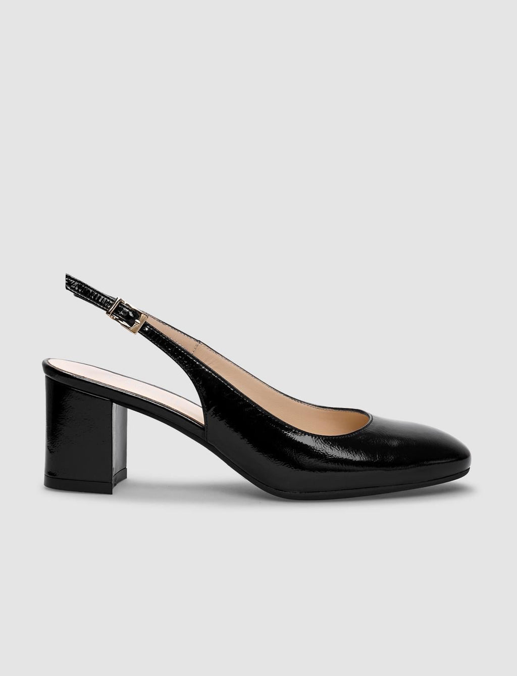 Genuine Leather Black Patent Leather Open Back Women's High Heels