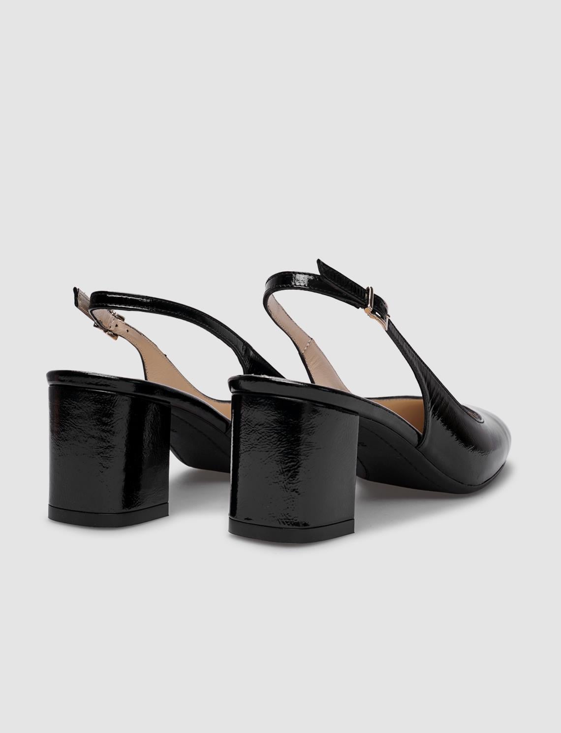 Genuine Leather Black Patent Leather Open Back Women's High Heels