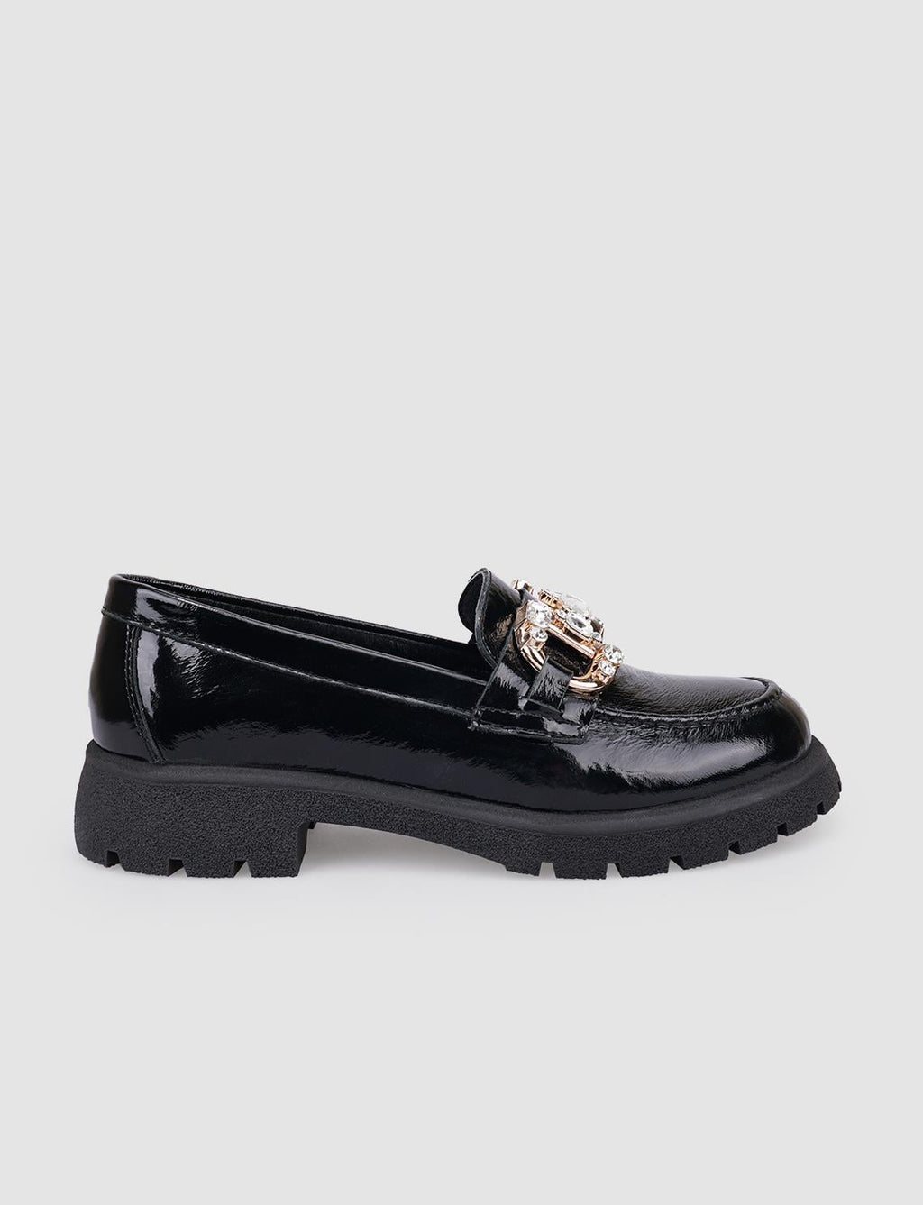 100% Genuine Leather Black Patent Leather Buckle Women's Casual Shoes