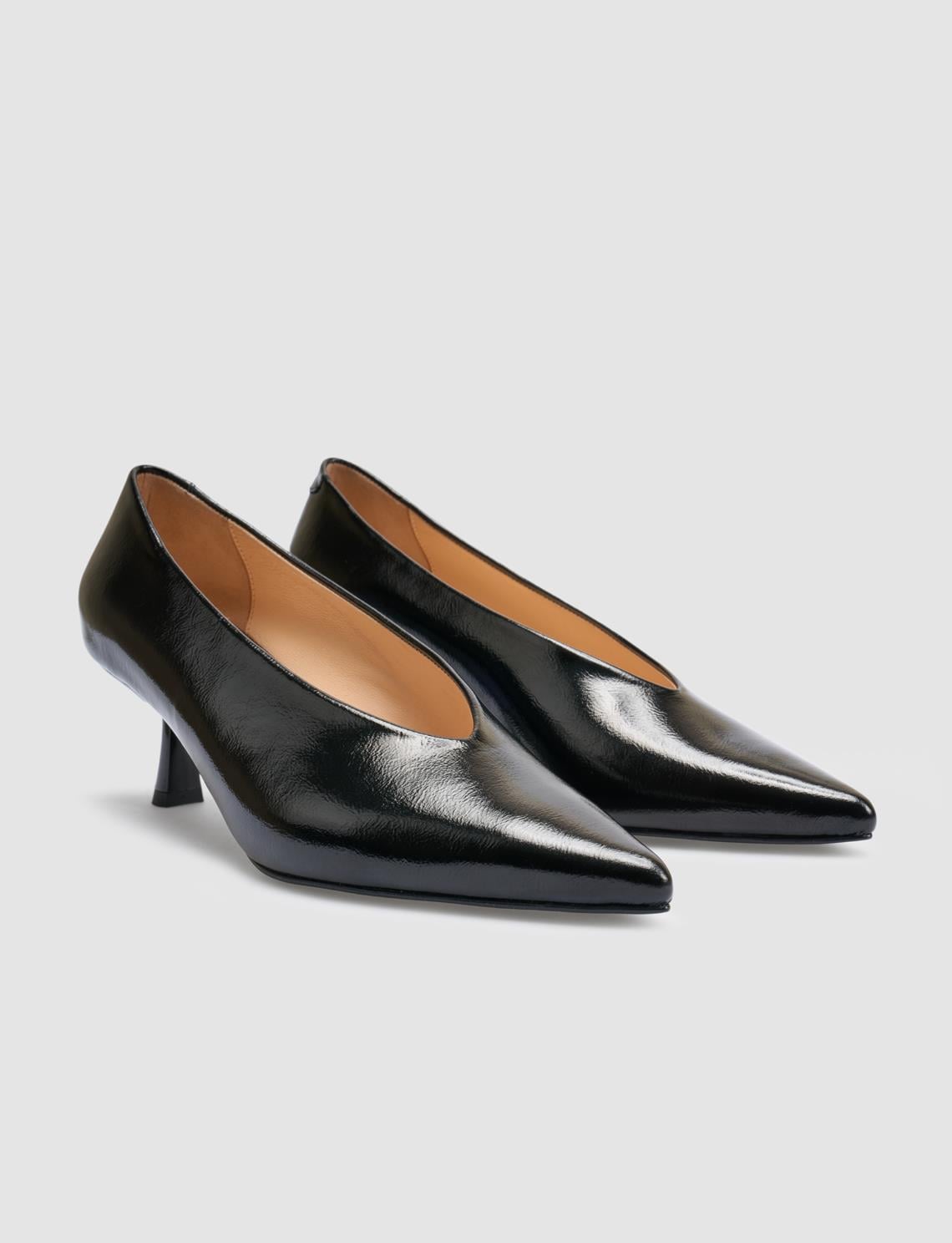 100% Genuine Leather Black Patent Leather Women's High Heels