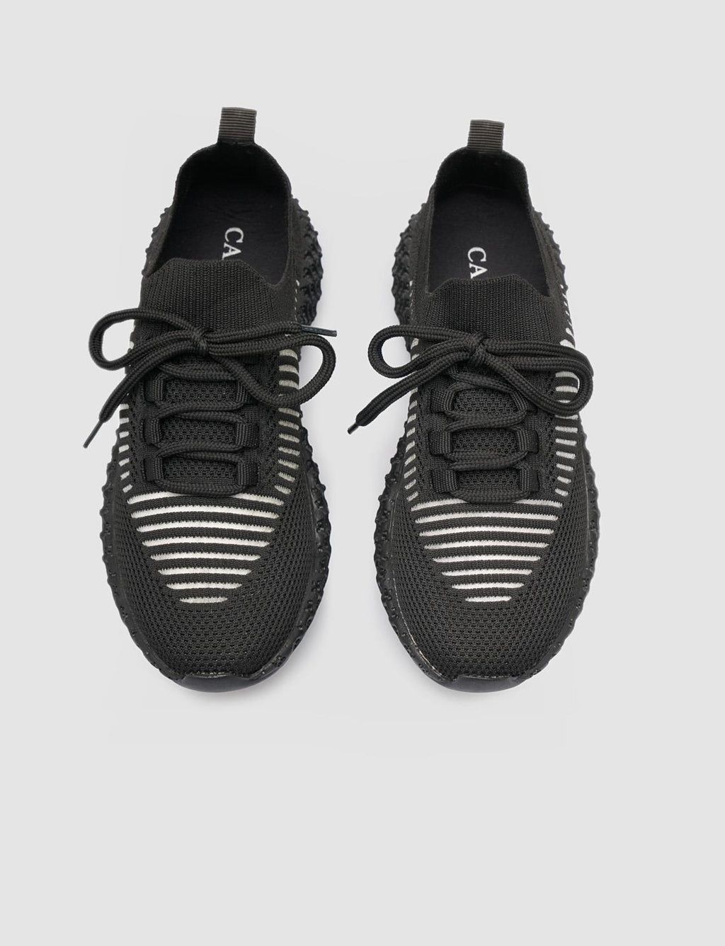 Black Lace-up Knit Women's Athletic Shoes
