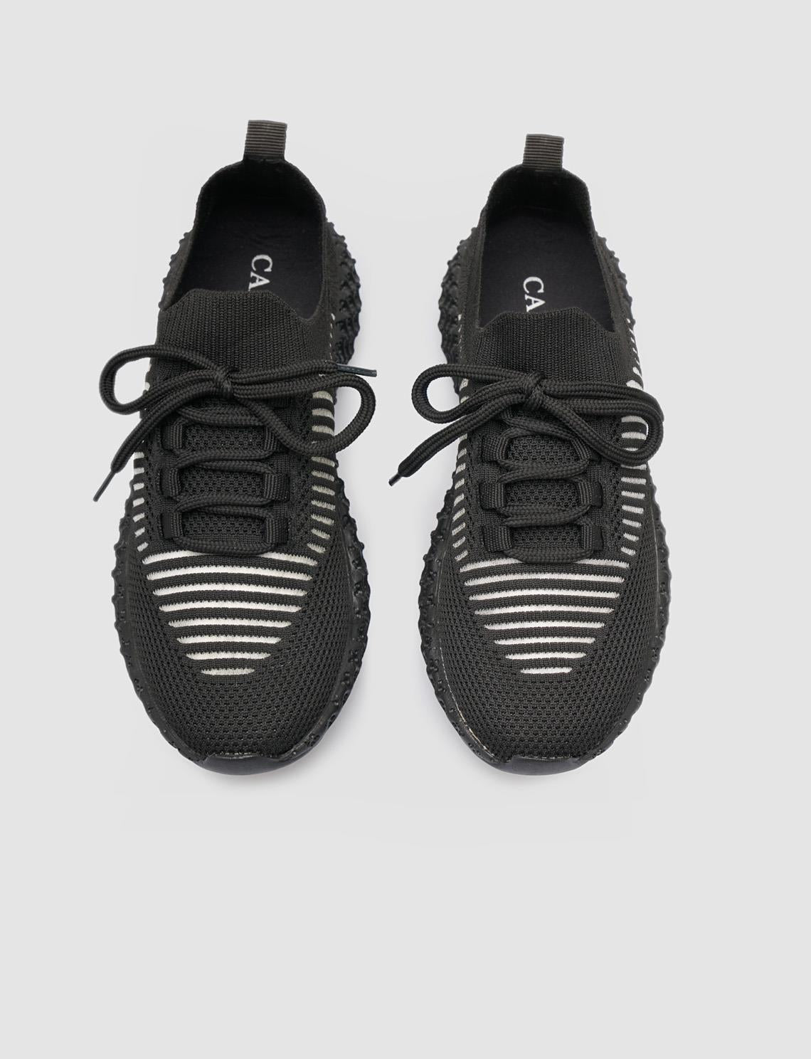 Black Lace-up Knit Women's Athletic Shoes