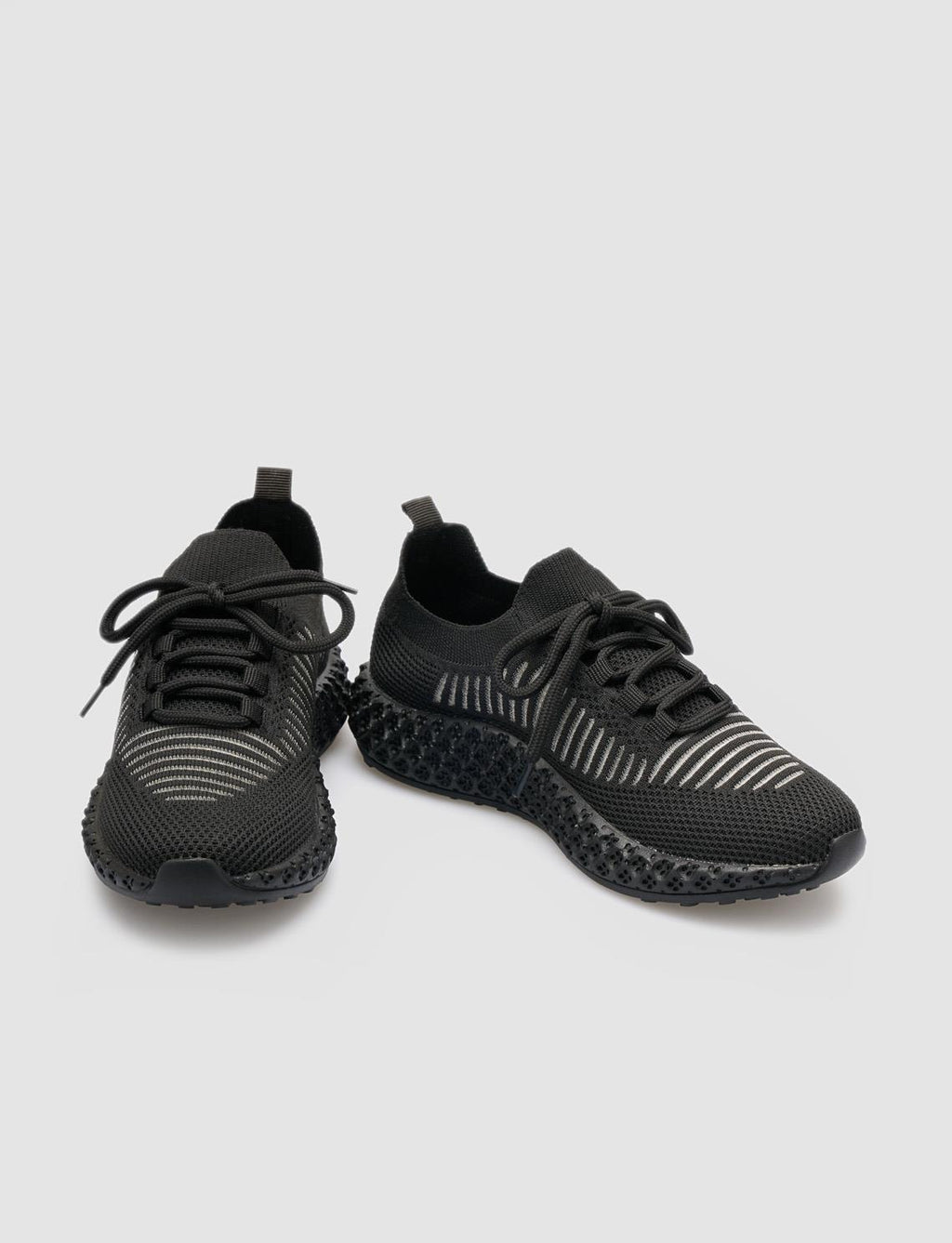 Black Lace-up Knit Women's Athletic Shoes