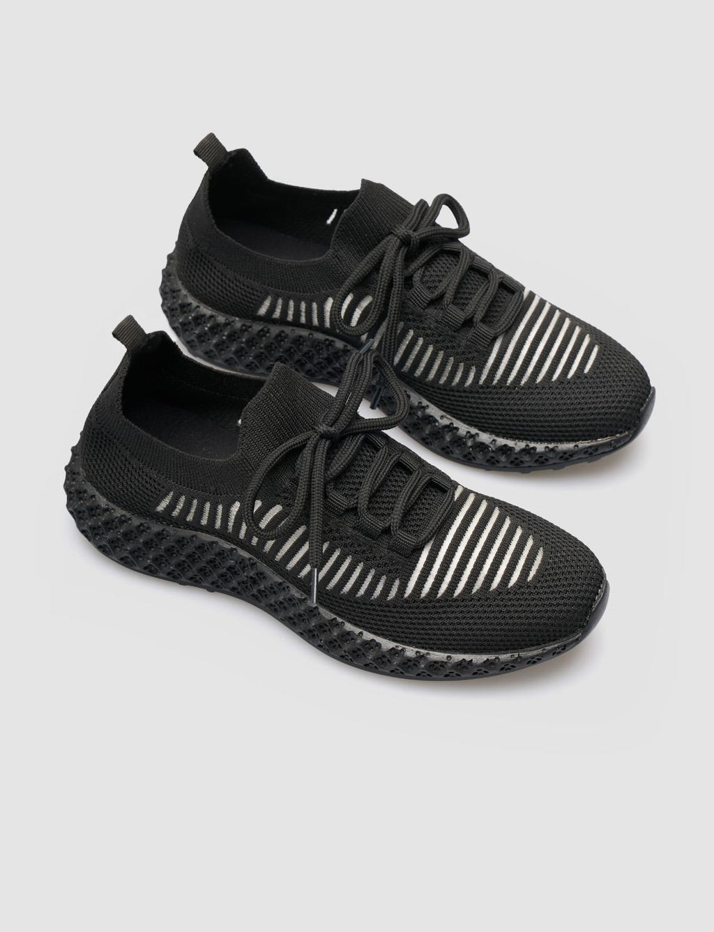 Black Lace-up Knit Women's Athletic Shoes